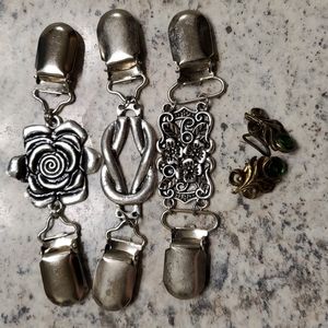 Silver Cardigan Clips and Vintage Clip Earings